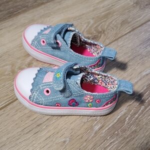 Koala Kids Baby's Denim Floral Embroidery Sneakers Pinks & White Trim Size 1